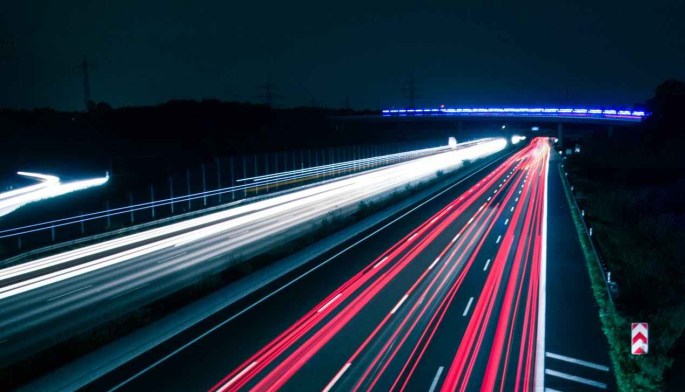 light trails on road at night